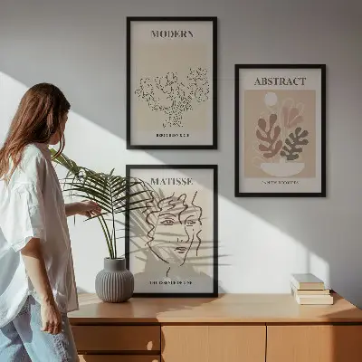 Billedsæt til soveværelset med moderne plantelinjer