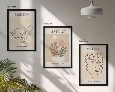 Billedsæt til soveværelset med moderne plantelinjer