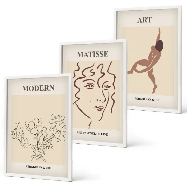 Billedsæt til soveværelset med stilfuld grafik af blomsterfigurer