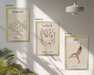 Billedsæt til soveværelset med stilfuld grafik af blomsterfigurer