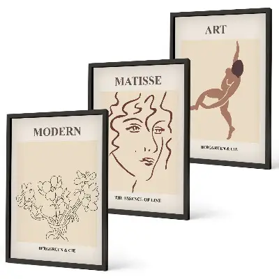 Billedsæt til soveværelset med stilfuld grafik af blomsterfigurer