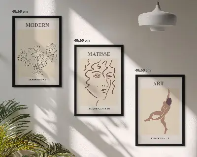 Billedsæt til soveværelset med stilfuld grafik af blomsterfigurer