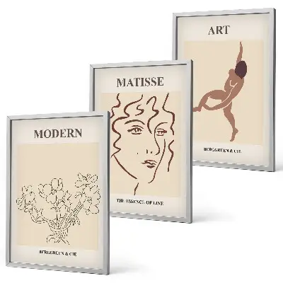 Billedsæt til soveværelset med stilfuld grafik af blomsterfigurer
