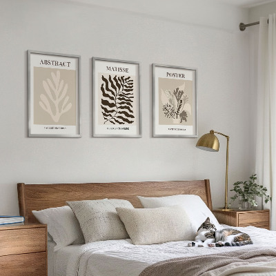 Triptykon billeder med ramme Beige brune plantemønstre