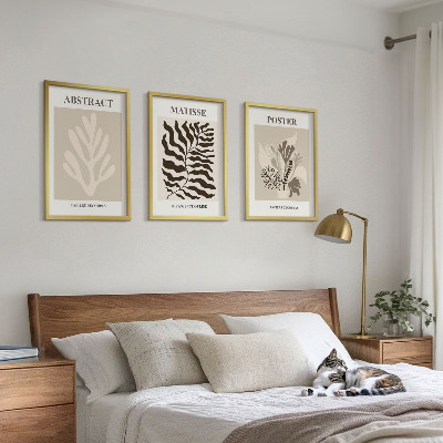 Triptykon billeder med ramme Beige brune plantemønstre