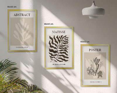 Triptykon billeder med ramme Beige brune plantemønstre