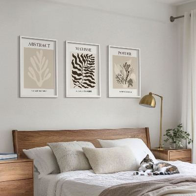 Triptykon billeder med ramme Beige brune plantemønstre