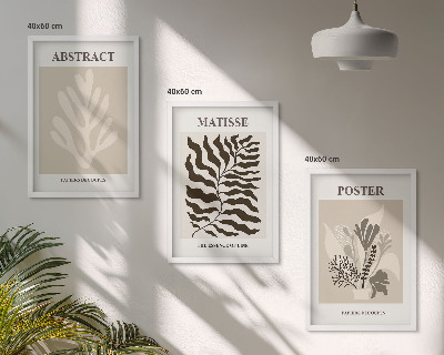 Triptykon billeder med ramme Beige brune plantemønstre