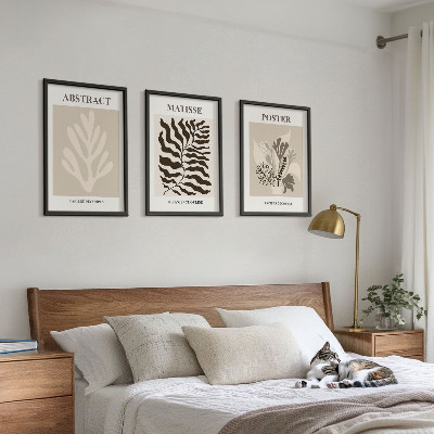 Triptykon billeder med ramme Beige brune plantemønstre