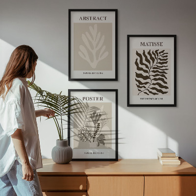 Triptykon billeder med ramme Beige brune plantemønstre
