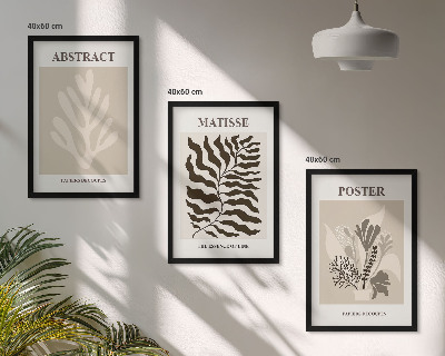 Triptykon billeder med ramme Beige brune plantemønstre