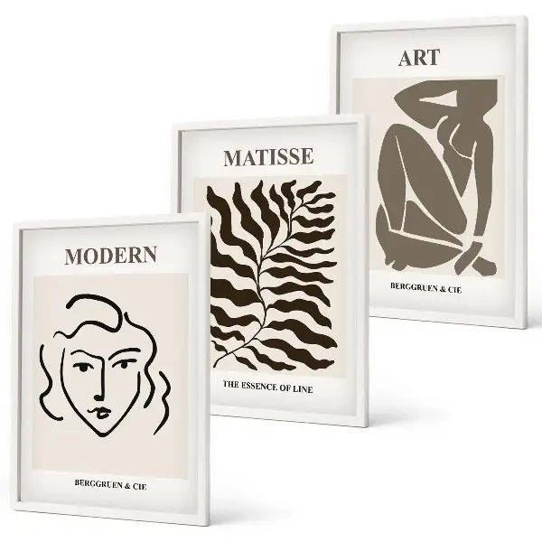 Triptykon billeder med ramme stilfuld grafik med linjer og figurer
