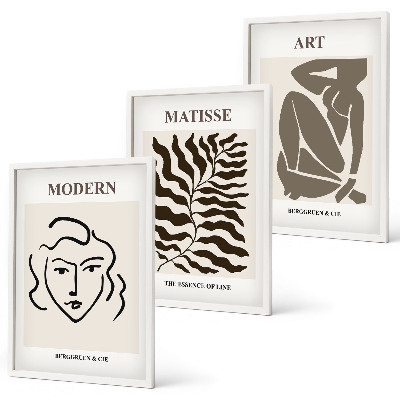 Triptykon billeder med ramme Stilfuld grafik, linjer, figurer