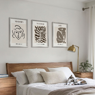 Triptykon billeder med ramme Stilfuld grafik, linjer, figurer
