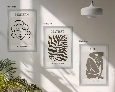 Triptykon billeder med ramme stilfuld grafik med linjer og figurer