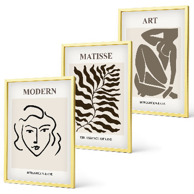 Triptykon billeder med ramme Stilfuld grafik, linjer, figurer