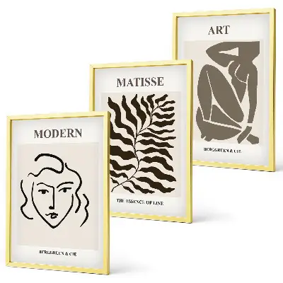 Triptykon billeder med ramme stilfuld grafik med linjer og figurer