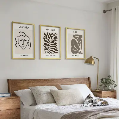 Triptykon billeder med ramme stilfuld grafik med linjer og figurer