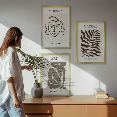 Triptykon billeder med ramme stilfuld grafik med linjer og figurer