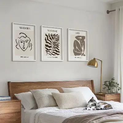 Triptykon billeder med ramme stilfuld grafik med linjer og figurer