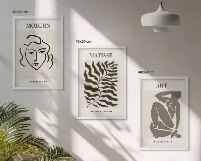 Triptykon billeder med ramme stilfuld grafik med linjer og figurer