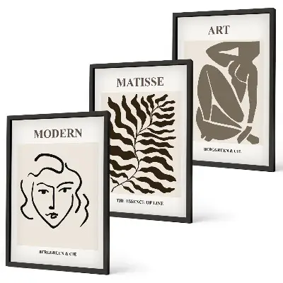 Triptykon billeder med ramme stilfuld grafik med linjer og figurer
