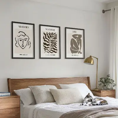 Triptykon billeder med ramme stilfuld grafik med linjer og figurer