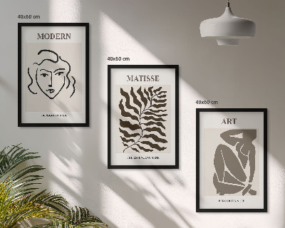 Triptykon billeder med ramme Stilfuld grafik, linjer, figurer