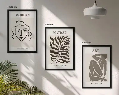 Triptykon billeder med ramme stilfuld grafik med linjer og figurer