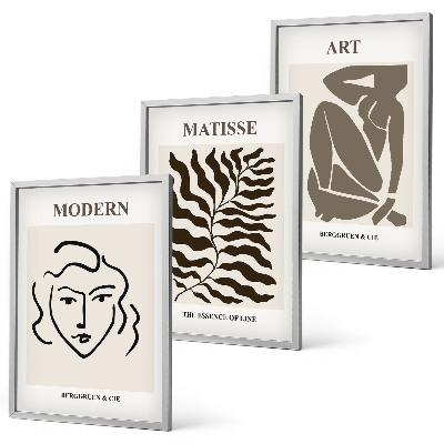 Triptykon billeder med ramme Stilfuld grafik, linjer, figurer