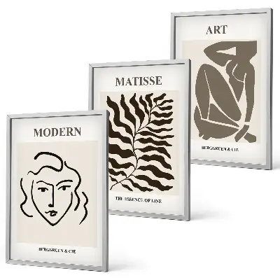 Triptykon billeder med ramme stilfuld grafik med linjer og figurer