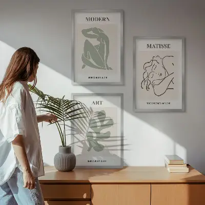 Billedsæt til soveværelset med stilfuldt design af plantefigurer