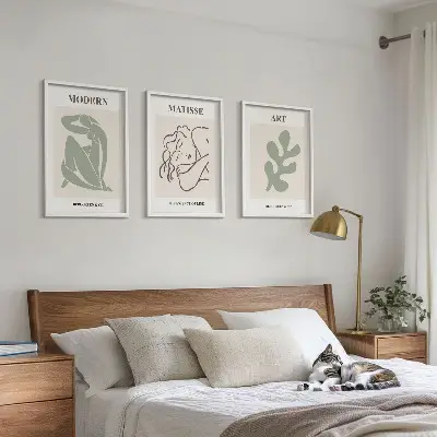 Billedsæt til soveværelset med stilfuldt design af plantefigurer