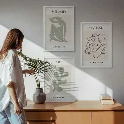 Billedsæt til soveværelset med stilfuldt design af plantefigurer