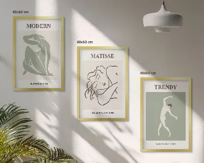 Minimalistiske figurer til soveværelset stilfuldt billedsæt