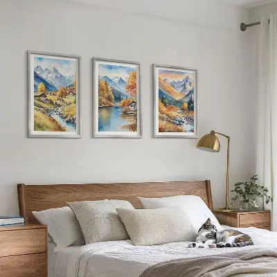 Billedvæg efterårsbjerge med flodhuse