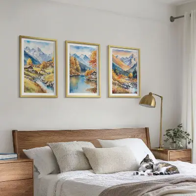 Billedvæg efterårsbjerge med flodhuse