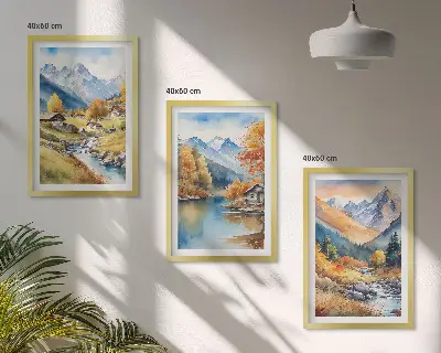 Billedvæg efterårsbjerge med flodhuse