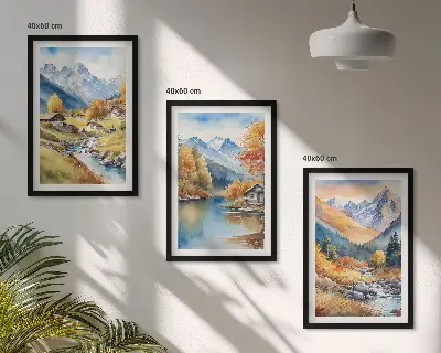 Billedvæg efterårsbjerge med flodhuse