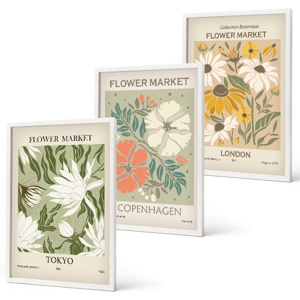 Billedsæt til soveværelset Blomstermotiver fra byer rundt om i verden