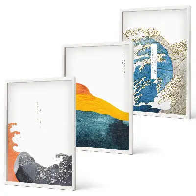 Triptykon med japanske bølger billeder med ramme