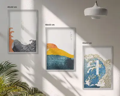 Triptykon med japanske bølger billeder med ramme