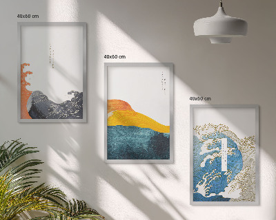 Triptykon billeder med ramme Bølger af japansk grafisk stil