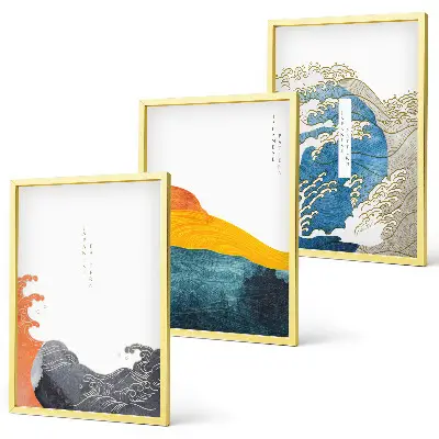 Triptykon med japanske bølger billeder med ramme
