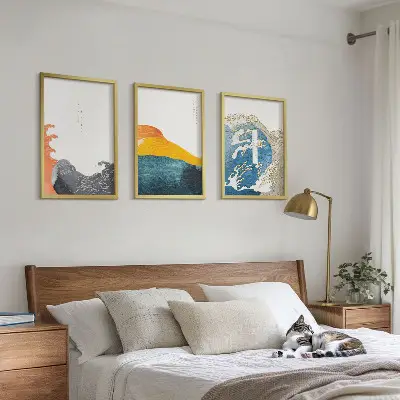 Triptykon med japanske bølger billeder med ramme