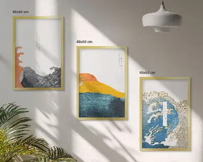 Triptykon med japanske bølger billeder med ramme