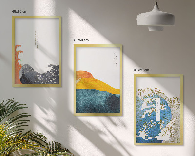 Triptykon billeder med ramme Bølger af japansk grafisk stil