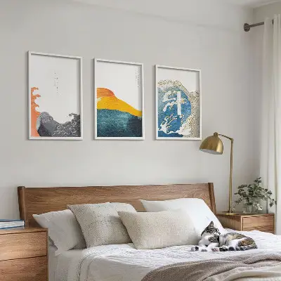 Triptykon med japanske bølger billeder med ramme