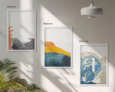 Triptykon med japanske bølger billeder med ramme
