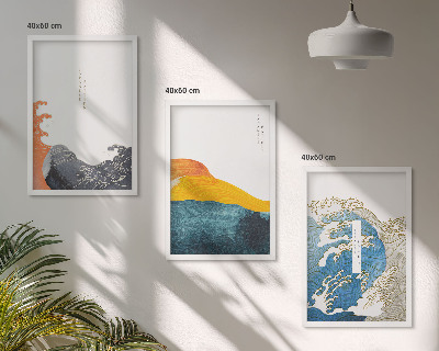 Triptykon billeder med ramme Bølger af japansk grafisk stil